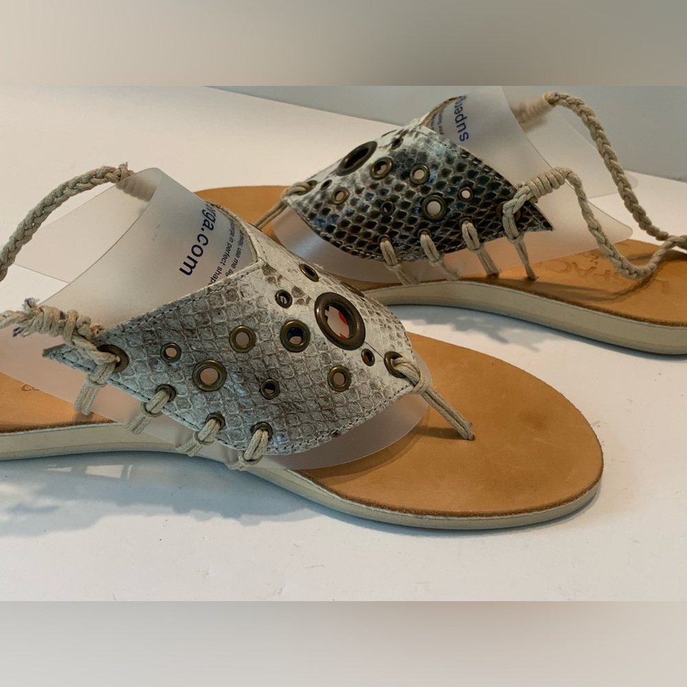L*Space Silver Faux Snakeskin Tie-Up Braided Ankle Sandals Size 37 / 6.5